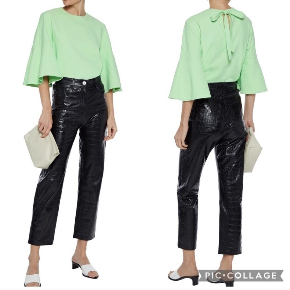NWT Tibi Green Fluted Sleeve Top